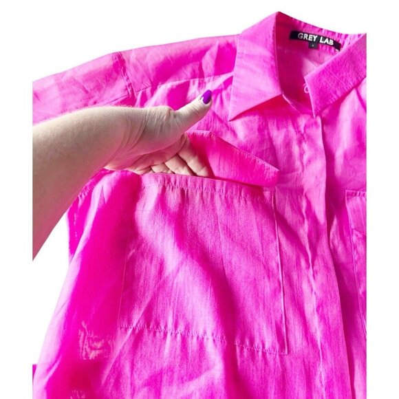 Grey Lab Woman's Sz S Pink Sheer Oversize Overshirt in Pink with Belt - Picture 7 of 9